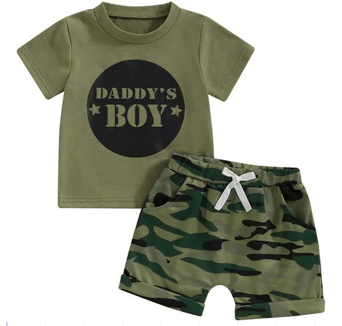 5.13 DADDY'S BOY Army green short-sleeved top camo shorts suit for boys