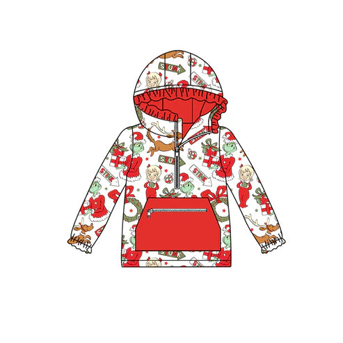 8.6 GT1146 Baby Girls Christmas Green Face Holly Pockets Zipper Hoodies Preorder