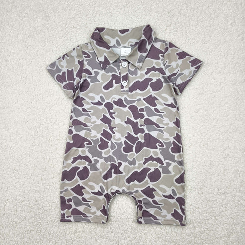 4.19 SR2977 Baby Infant Boys Short Sleeves Dark Gray Camo Button Romper