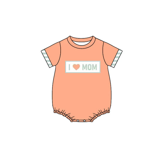 3.23 SR2949 Baby Infant Boys Orange Short Sleeves I LOVE MOM Rompers Preorder