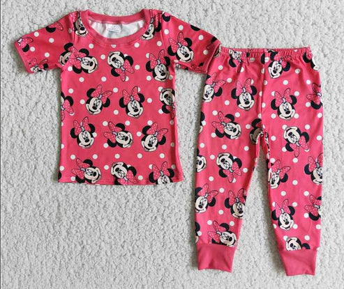 4.14 RTS NO MOQ E1-15 girl clothes short sleeves long pants cartoon print baby clothing girl's outfit milk silk