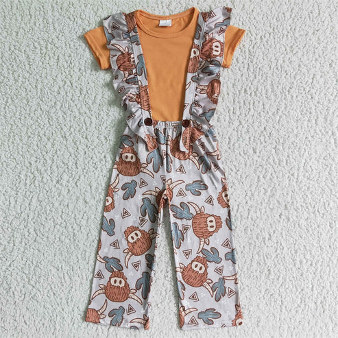 GSPO0096    Alpine Cow Cactus Brown Short Sleeve Bib Set