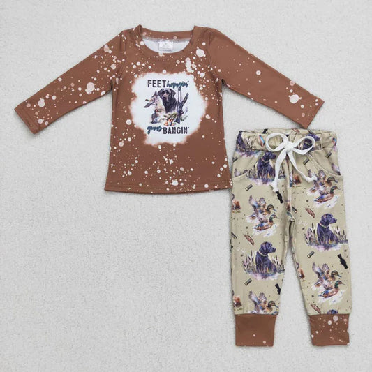 L-3.2 BLP0311 hunting puppy brown long sleeve gray trousers suit