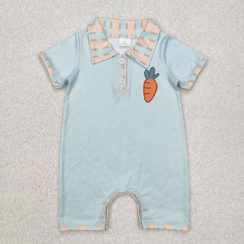 L-3.10 SR2226 Baby Infant Boys Easter Carrot Short Sleeve Romper