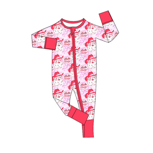 6.14 LR2243 Baby Girls Pink Long Sleeves Bows Santa Plaid Zipper Rompers Preorder