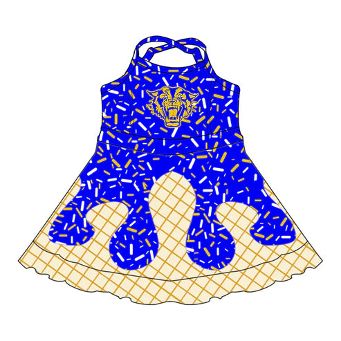 7.5 Custom Moq 3 Baby Girls Straps Bearkats Plaid Short Ruffle Team Knee Length Dresses