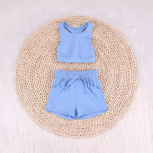 L-3.5 GSSO2132 Baby Girls Blue Vest Top Sports Shorts Clothes Sets Preorder