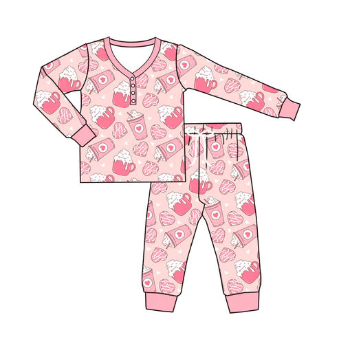 GLP2284 Adult Women Valentines Heart Cups Tops Pants Pajamas Preorder