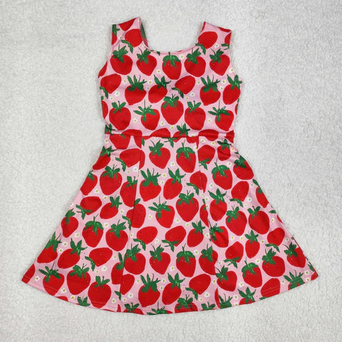 6.2 Sibling Baby Girls Strap Strawberry Floral Skorts Yoga Knee Length Dresses