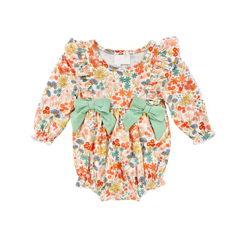 5.27 LR1940 Baby Infant Girls Orange Small Flowers Long Sleeve Rompers preorder