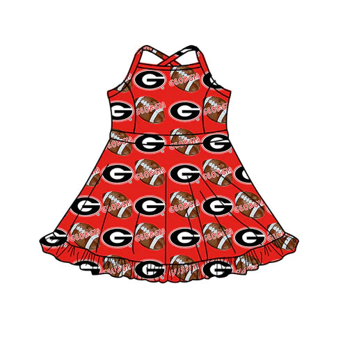 8.29 Custom MOQ 5 Baby Girls Strap Football Ruffle Shorts GEORGIA Team Knee Length Dress