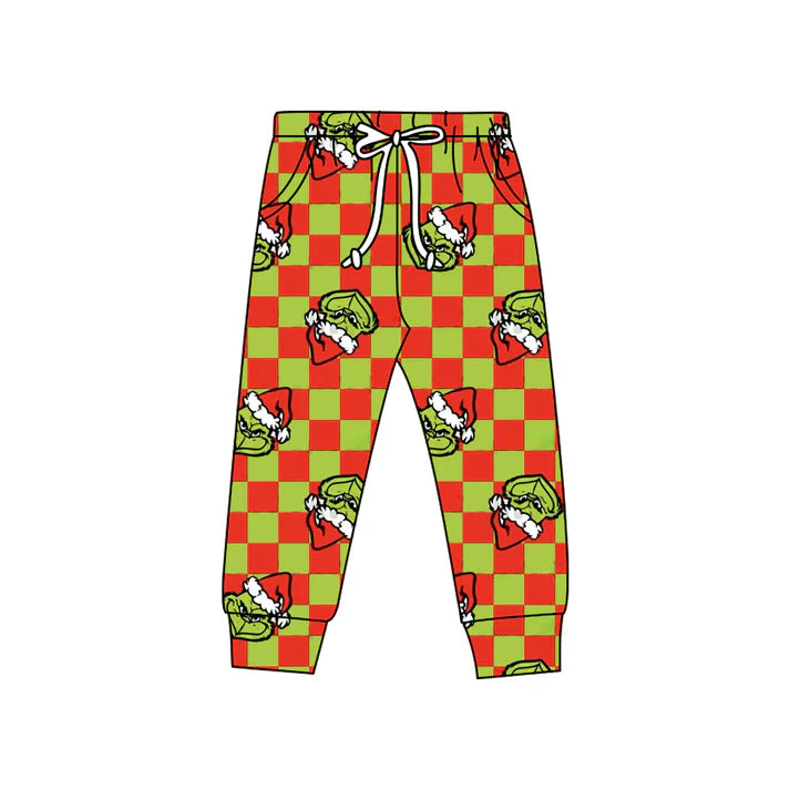 8.20 Custom Moq 5 Baby Kids Christmas Green Face Red Checked Jogger Pants