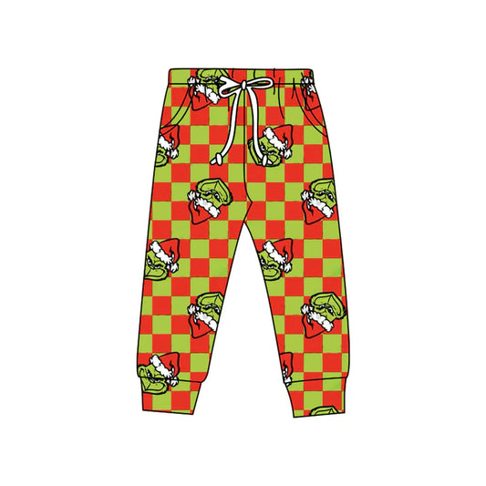 8.20 Custom Moq 5 Baby Kids Christmas Green Face Red Checked Jogger Pants