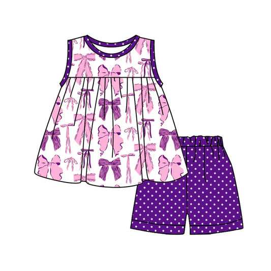 L-3.4 GSSO2105 Baby Girls Purple Bows Tunic Top Dots Shorts Clothes Sets Preorder