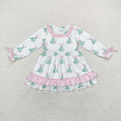 GLD0740 Christmas tree bow pattern Pink lace white long-sleeved onesie