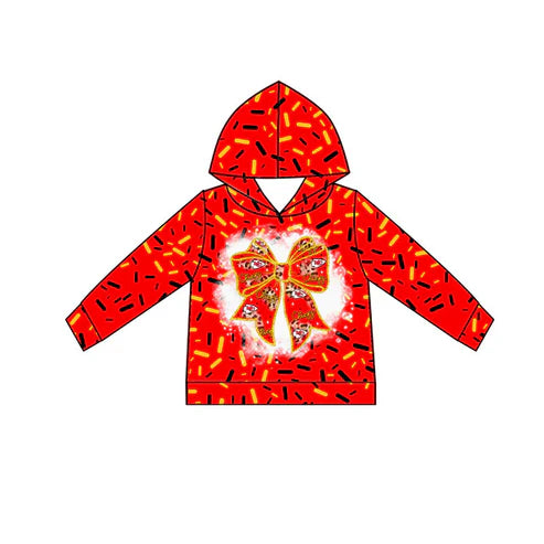 10.29   Custom Moq 8 Baby Kids Red Sprinkles Drip KC Bows Team Hoodies Tops