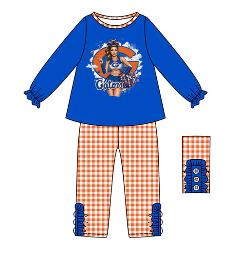 10.11 Custom Moq 8 Baby Girls Blue G Team Top Plaid Bottom Pants Sets