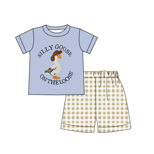 L-3.5 BSSO1305 Baby Boys Silly Goose Top Checkered Shorts Clothes Sets Preorder