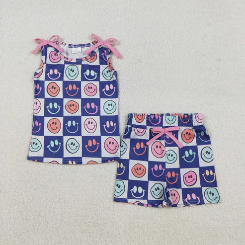12.8 GSSO2831 Baby Girls Colorful Smiles Checked Top Pockets Shorts Clothes Set