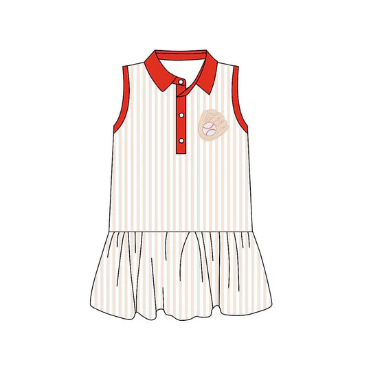 12.15 MOQ:5pcs GSD3385 pre-order toddler girl clothes baseball print girl summer dress
