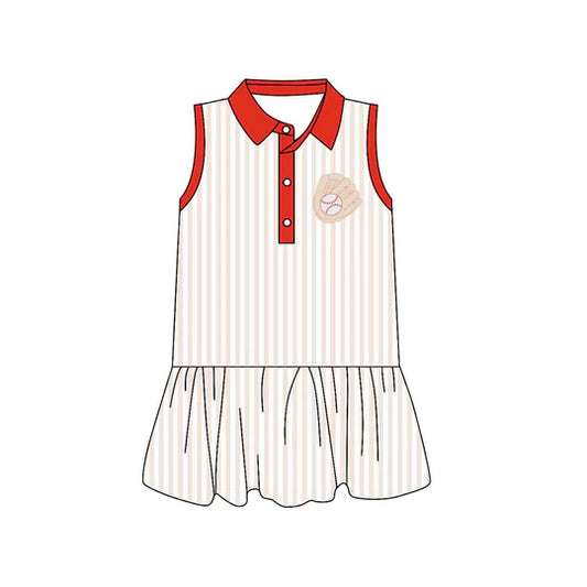 12.15 MOQ:5pcs GSD3385 pre-order toddler girl clothes baseball print girl summer dress