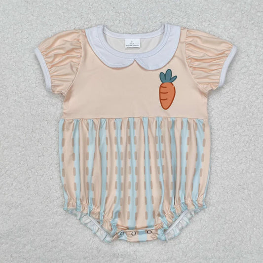 SR2225 Baby Infant Girls Easter Carrot Short Sleeve Romper