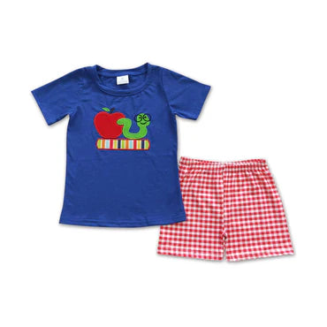 3.10 BSSO0254 RTS toddler boy clothes embroidery back to school boy shorts set