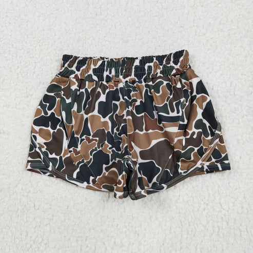 6.2 SS0465 Baby Girls Dark Brown Camo Yoga Shorts Bottoms