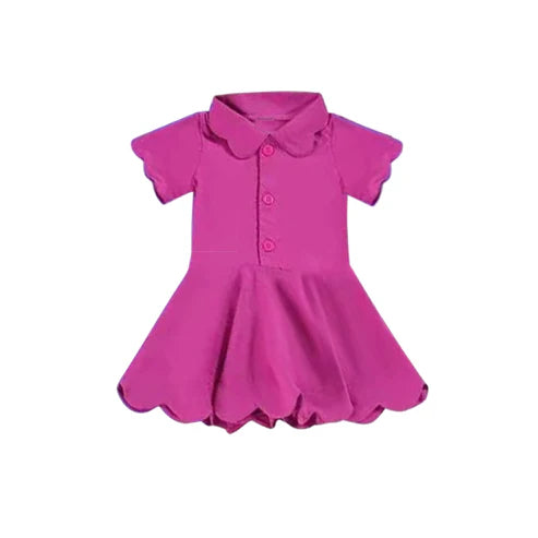 4.21 GSD2476 Baby Girls Hot Pink Short Sleeves Button Yoga Knee Length Dresses Preorder