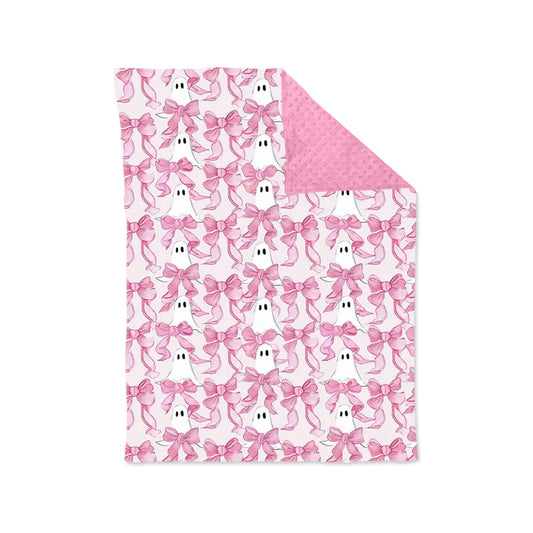 6.18 BL0208 Baby Kids Pink Bows Ghosts Minky Blankets Preorder