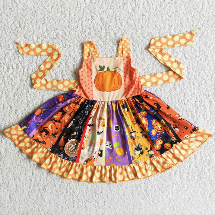 B8-1 Halloween Girls Pumpkin twirl dress