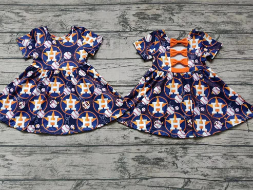 5.5 Baby Girls Huston Team Short Sleeve Bows Knee Length Dresses preorder(moq 3)