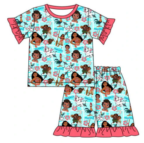 5.14 Girls' cartoon short-sleeved shorts suit