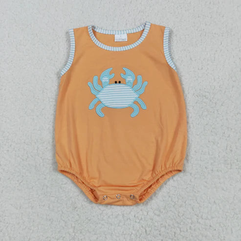 6.2 SR3058 Embroidery Baby Boys Sleeveless Crab Romper