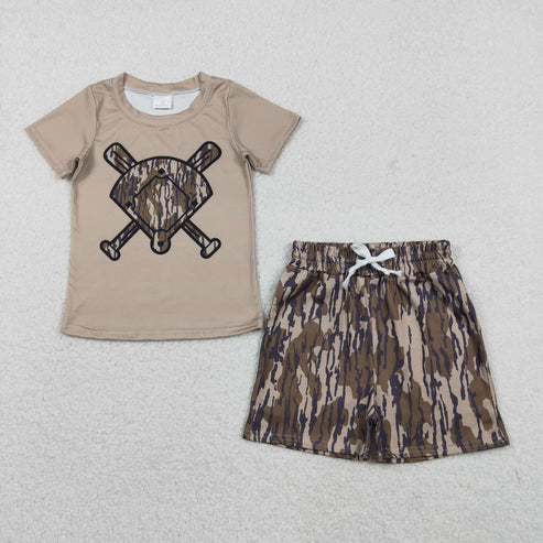 11.27 BT1419+SS0731 Baby Girls Olive Camo Baseball Top Pockets Short Team Clothes Set