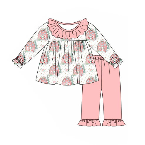 5.27 GLP1975 Baby Girls Christmas House Tunic Top Ruffle Pants Clothes Sets Preorder
