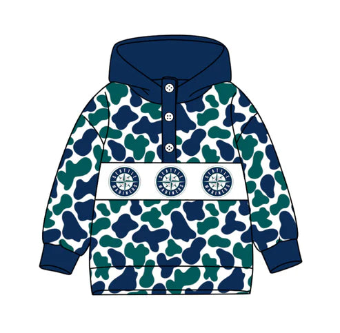 10.16  Custom Moq 8 Baby Boys Blue Green Camo Seattle Team Button Hoodies Top