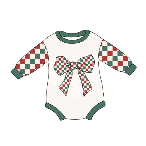 5.29 LR1987 Baby Infant Girls Christmas Red Green Bow Rompers preorder