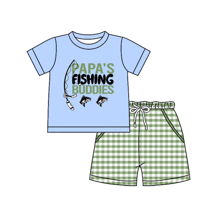 11.13 MOQ：5pcs BSSO1661 pre-order baby boy clothes papa’s fishing toddler boy summer outfit