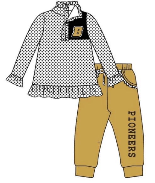 5.9 Girls team custom polka dot brown long sleeve pant suit