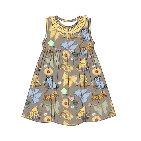 3.28 GSD2268 Baby Girls Gray Sleeveless Cartoon Pigs Tigers Knee Length Dress Preorder