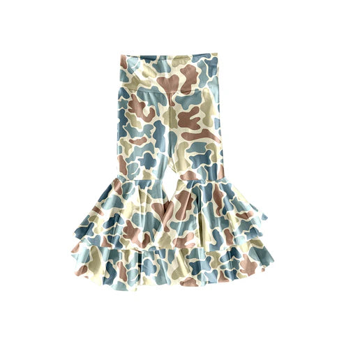 10.2 P0892 Baby Girls Yellow Blue Camo Yoga Bell Bottom Pants Preorder