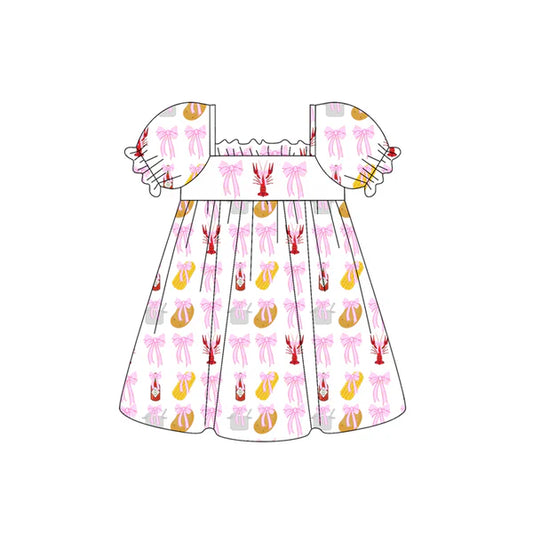 L-3.4 GSD1958 Baby Girls Pink Bows Crawfish Knee Length Dresses Preorder