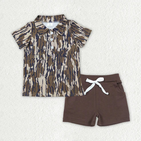4.12 BT1207+SS0134 Baby Boys Bottomland Camouflage Button Pullover Top Pockets Shorts Set