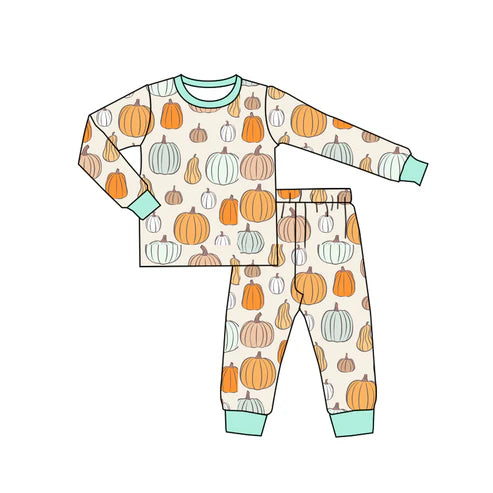 8.14 BLP1222 Baby Boys Colorful Pumpkins Plaid Top Pant Fall Pajamas Set Preorder