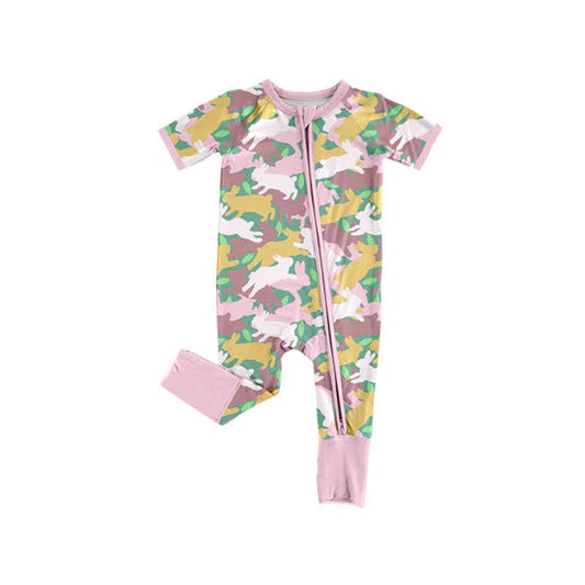 12.6 MOQ:5pcs SR3715 pre-order baby girl clothes rabbit camo print girl easter summer romper