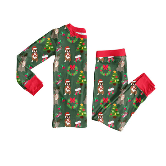 7.25 GLP2633 Baby Girls Long Sleeves Christmas Hats Dogs Holly Top Pants Pajamas Set Preorder