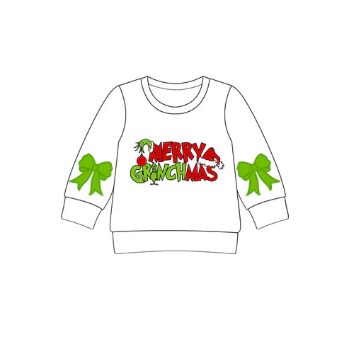 8.14 GT1162 Baby Girls Merry Christmas Green Faces Tee Shirts Top Preorder