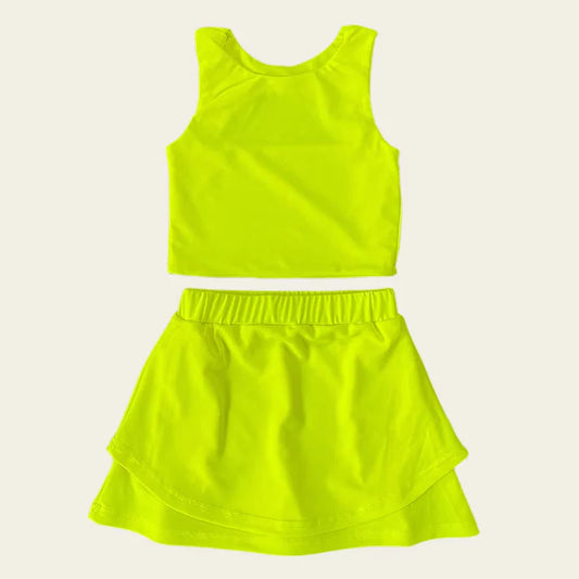 6.12 GSD2661 Baby Girls Sleeveless Light Yellow Vest Top Short Skirts Yoga Set Preorder