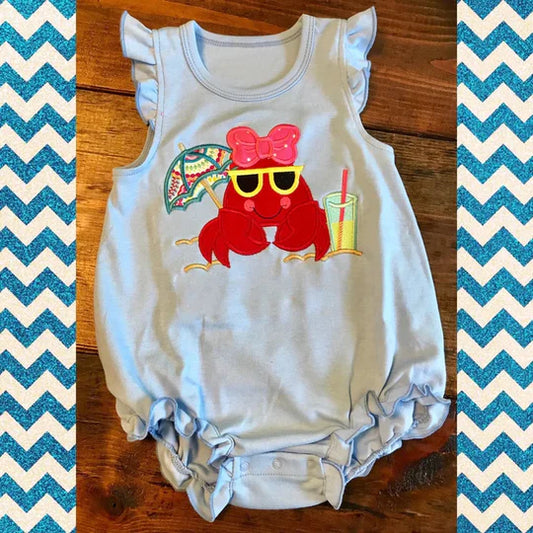 12.25 MOQ:5pcs SR3738 pre-order baby girl clothes crab print girl summer bubble